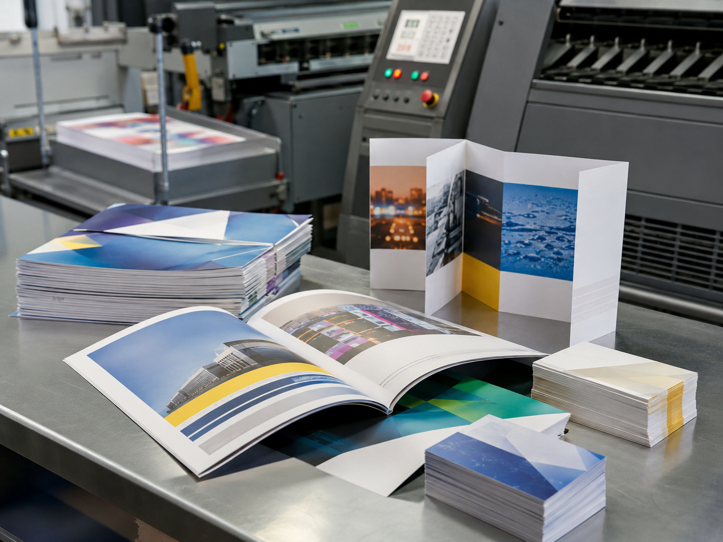 Muestra de folletos, tarjetas y materiales impresos